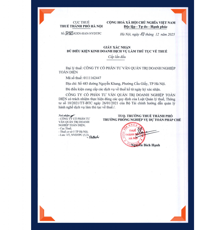 PIX CONSULTING ĐỦ ĐIỀU KIỆN CUNG CẤP DỊCH VỤ THUẾ HỢP PHÁP THEO QUY ĐỊNH